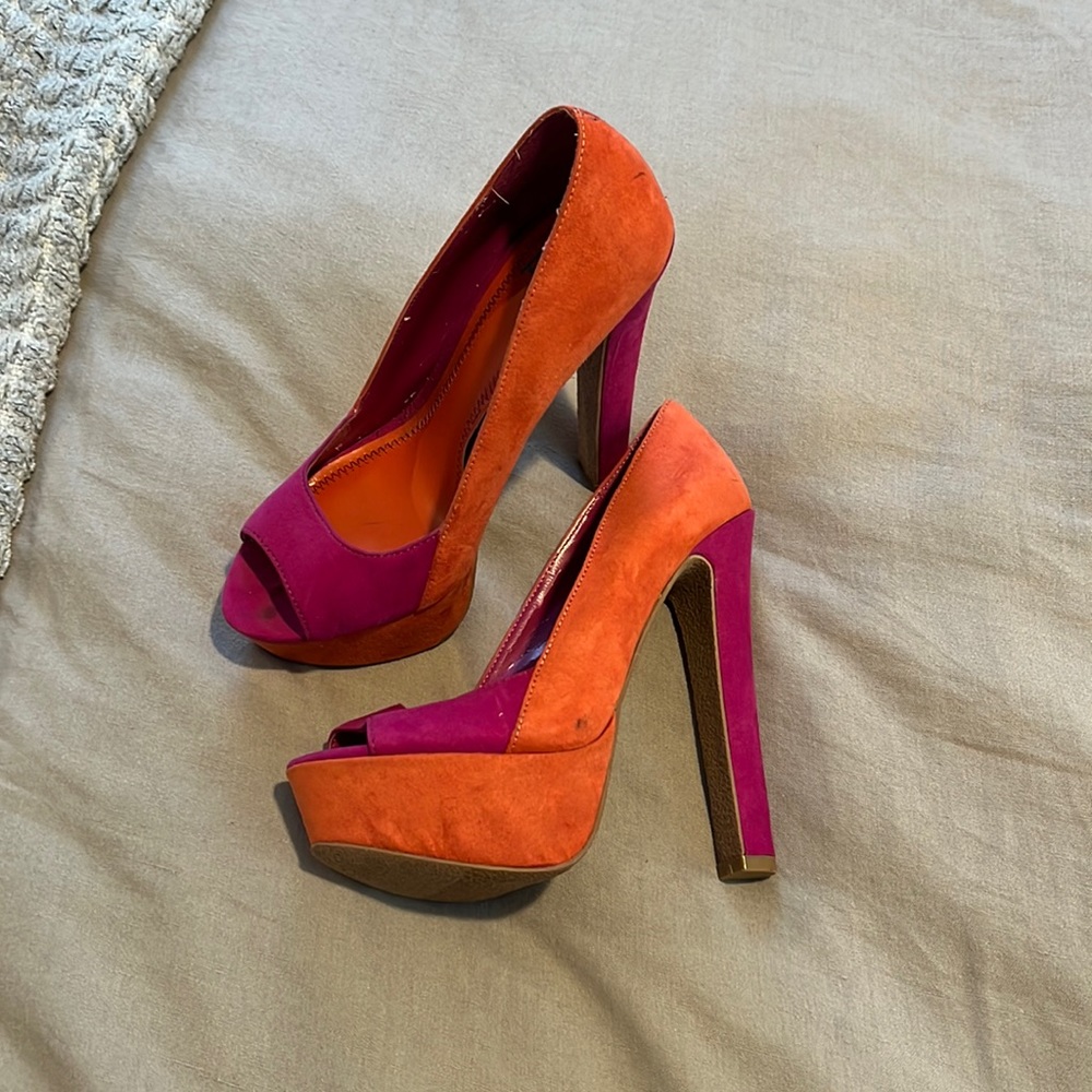 Free Press high heels size 4M orange/fuchsia